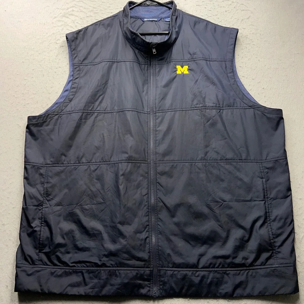 Cutter & Buck Michigan Wolverines Vest Mens 4XB Navy Blue Full Zip Hybrid 2543